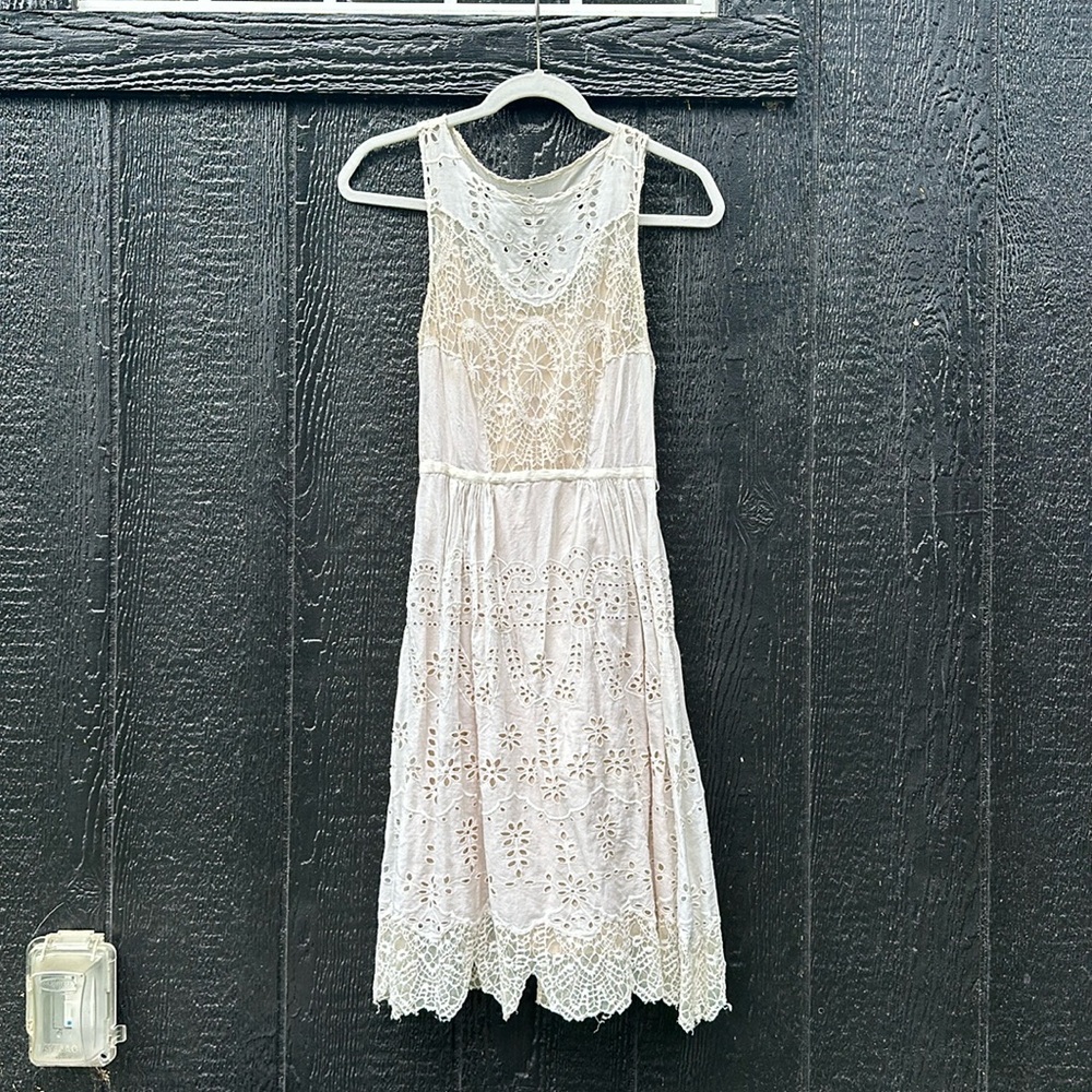 Anthropologie ivory eyelet dress